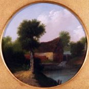 CHARLES MORRIS (C 1828-1870, BRITISH) Signed and Dated 1870 Oil on Canvas River Scene with Old