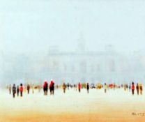 * TONY KLITZ (1917-2000, BRITISH) Signed Oil on Canvas Horse Guards Figures before Buckingham Palace
