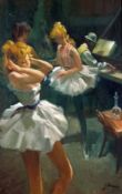 FRENCH SCHOOL (20TH CENTURY) Indistinctly Signed Oil on Canvas Ballerinas 35” x 23”