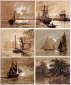 CHARLES HARMONY HARRISON (1842-1902, BRITISH) Initialled Group of six Monotone Watercolours