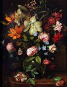 ENGLISH SCHOOL (18TH/19TH CENTURY) Oil on Canvas Still Life Study of Mixed Flowers in a Vase 19” x