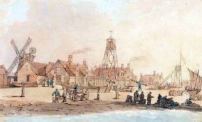 ATTRIBUTED TO PETER LA CAVE (ACTIVE 1769-1816) Watercolour Yarmouth Beach in 1795 7” x 11”