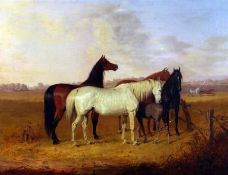 HENRY CALVERT (1798-1869, BRITISH) Signed and Dated 1836 Oil on Canvas A group of Horses in Open