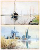 WILLIAM LESLIE RACKHAM (1864-1944, BRITISH) Signed Pair of Watercolours “Misty Morning Acle” and “