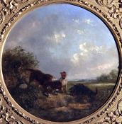THOMAS SMYTHE (1825-1907, BRITISH) Oil on Canvas Dogs Rabbiting 15 ½” diameter