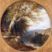 JOHN MIDDLETON (1828-1856, BRITISH) Signed and dated 1841 Oil on Panel Lakeside Path 11” diameter