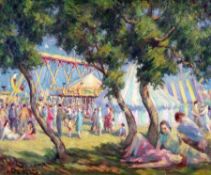 * THOMAS W ARMES (1894-1963, BRITISH) Signed Oil on Canvas Girls Resting under a Tree at the Fair