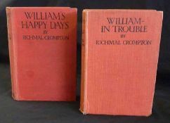 RICHMAL CROMPTON, 2 ttls: WILLIAM IN TROUBLE, [1927], 1st edn, orig red cl worn; WILLIAM’S HAPPY