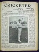 THE CRICKETER, 30th April 1921 – 20th September 1921, vol 1 Nos 1-22, bnd as 1 vol, old cl