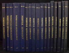 NORFOLK GENEALOGY, 1971-74, 1976, 1978-79, 1981-90, vols 3-6, 8, 10-11, 13-22, orig cl gt, from