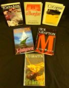 SUE GRAFTON, 14 ttls: “A” IS FOR ALIBI, NY 1982, Book Club Edition, orig bds, d/w; “H” IS FOR