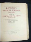 JAMES BOSWELL: BOSWELL’S LONDON JOURNAL …. JOURNAL OF MY JAUNT …., Ed F A Pottle, 1951, (1050),