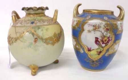 Two Noritake Baluster Vases of two-handled tapering circular and globular form, decorated