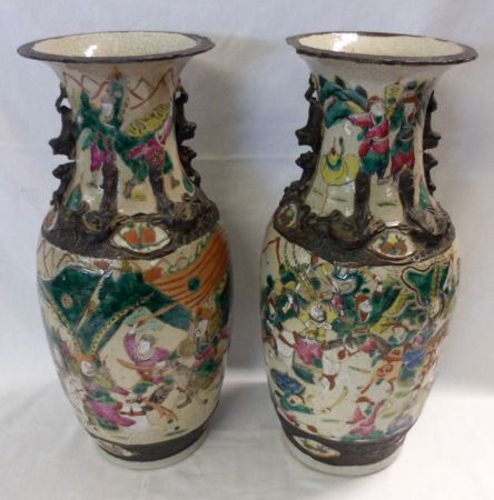 A pair of Chinese Baluster Vases, decorated in famille verte and rose and underglaze blue, with
