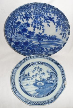 An 18th Century Chinese Octagonal Plate, the centre typically painted in underglaze blue with a