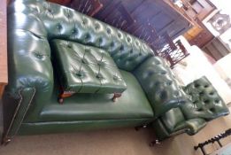 A Green Leather Upholstered Button Back Suite of Chesterfield Sofa with drop end, matching Easy