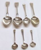 A Mixed Lot comprising: four various Teaspoons; together with three assorted Salt Spoons, various