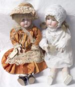 Two German Bisque Head Dolls to include Armand Marseille Flora Dora Doll, fixed grey glass eyes,