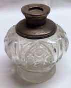 A George V Silver mounted and clear cut glass Toiletry Bottle, the inverted baluster body with