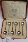 A Cased Set of six George V Coffee Spoons, Sheffield 1929, Maker’s Mark TV&S, in a silk and velvet-