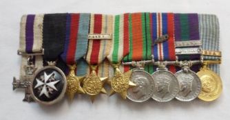 Group of nine Miniatures, Military Cross, Order of St John, 1939-45 Star, Africa Star, Clasp 8th
