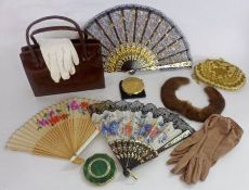A basket containing a quantity of assorted Vintage Ladies Accessories, to include a Brown Leather