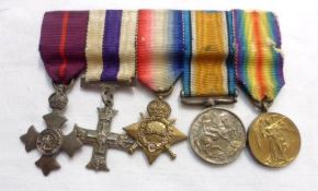 Group of five Miniatures OBE, Military Cross, 1914-15 Star, British War Medal, Victory Medal,