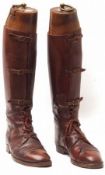 A pair of early 20th Century Knee Length Gents Hunting Boots with lace and buckle fastening,