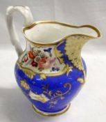 A 19th Century English Jug of baluster form, the neck painted in colours with sprays of foliage