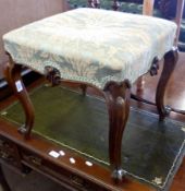 A Rosewood Simulated Stool of square form, the shaped frieze moulded on all sides with a scroll