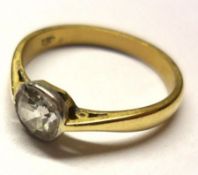 A high grade precious metal old cut Solitaire Diamond Ring, of approximately .5 ct, stamped “18ct”