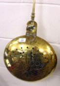 An 18th Century Brass Warming Pan, the pierced and domed cover with punched floral detail, to a