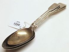 Two William IV Tablespoons, Fiddle pattern, length 9”; together with two matching Dessert Spoons,