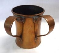 A 19th Century tin-lined Copper Vessel of waisted circular form with two off-set riveted handles,