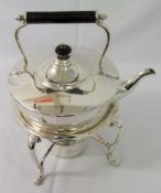 An early 20th Century Electroplated Tea Kettle on Stand, of circular form, with pull-off domed cover