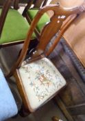 A late 17th Century Walnut Dining Chair with vase-shaped splat back, pale green and coloured