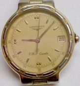 A Gents Longines Gold Plated/Stainless Steel Quartz Movement Wristwatch on metal bracelet