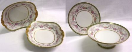 A Limoges part Dessert Service, comprises two short and two tall Pedestal Comports; two two-