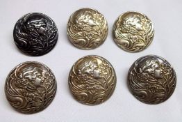 Six early 20th Century hallmarked Silver Buttons, each of circular form and cast with decoration
