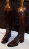 A pair of early 20th Century Gents Brown Leather Knee Length Hunting Boots with internal trees