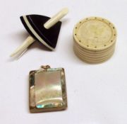 An Art Deco White and Black Composition Brooch of Modernist design; a rectangular Mother-of-Pearl