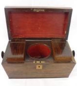 A Rosewood Sarcophagus-shaped large Tea Caddy, the interior fitted with two sliding lidded