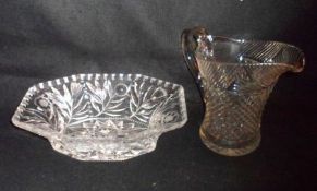 A Lead Crystal large facetted and hobnail cut Jug of typical form with star-cut base; and a