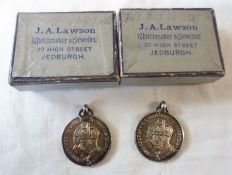 A Packet: pair 1935 White Metal Small Silver Jubilee Medallions, 1” diameter