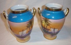 A pair of Noritake two-handled Baluster Vases of tapering circular form, each decorated with