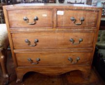 A Yew Veneered Small Chest, of two short and two full width drawers, on splay bracket feet, 20th