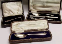 A Mixed Lot comprising: a Cased Three Piece Christening Set, comprising Knife, Fork and Spoon, the
