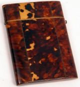 A late 19th Century Tortoiseshell and Pewter Line Inlaid Card Case, of hinged form, sprung clasp