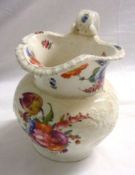 A 19th Century English Jug, painted in colours with sprays of foliage on a foliate moulded white