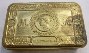 Great War Period Princess Mary 1914 Christmas Tin with contents, unopened packet of tobacco and